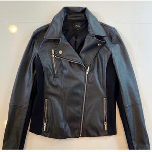 Authentic Armani Exchange Black Leather Jacket size medium (like new)